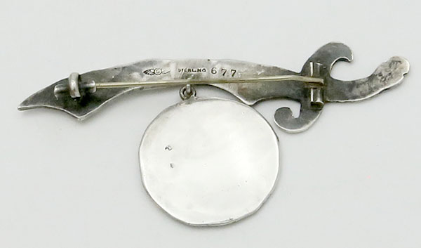 back of Shiebler Etruscan sterling silver pin